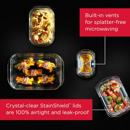 Rubbermaid Brilliance Glass Storage Containers - 8-Cup, 2-Pack with Lids - Large, Clear Design