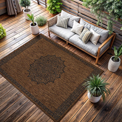 CAMILSON Outdoor Rug 9x12 Medallion Gold Modern Large Area Rugs for Indoor and Outdoor Patios Kitchen and Hallway Mats Washable Porch Deck Outside Carpet (Medallion Gold 9 x 12)