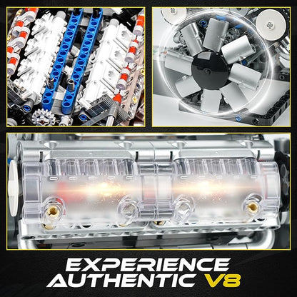 V8 Engine Model Kit for Teens &amp Adults - Build Your Own Mini V8 Engine Kit with Visible Combustion Engine That Works Functional DIY Engineering STEM Kit w/ 535 Pieces for Ages 14+