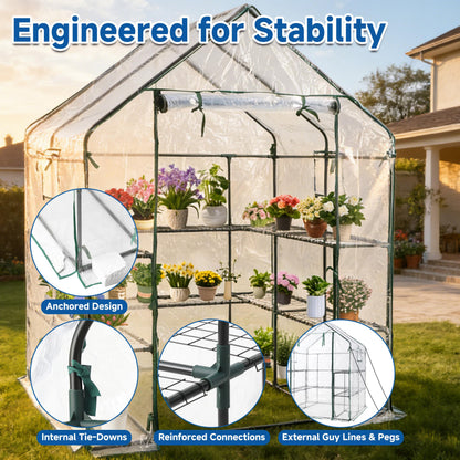 SUNGIFT Greenhouses for Outdoors, Upgraded PVC Cover Walk-in Greenhouse Kit 57x61x80 Inch, Zippered Windows Mesh Door, Plant Garden Hot House for Outside, Clear