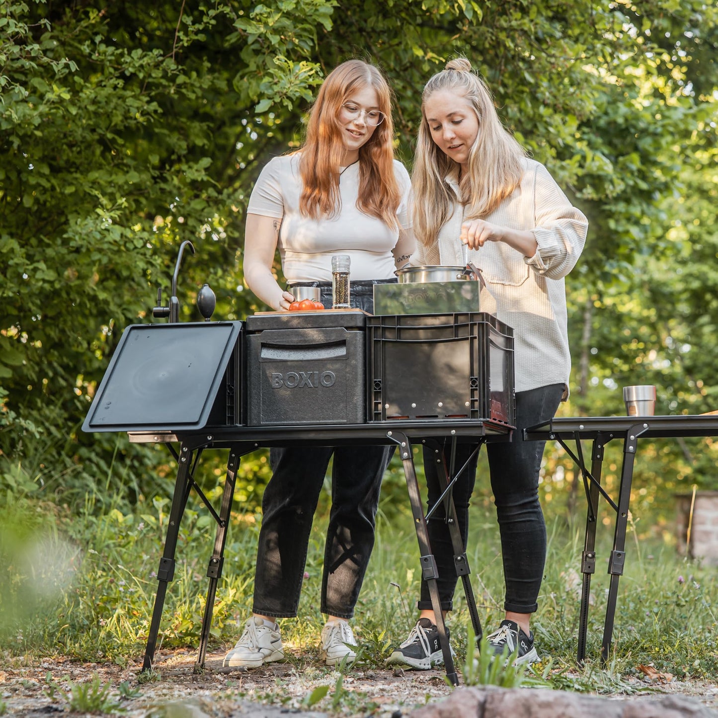 BOXIO - Folding Camping Table 88 x 40 cm Weatherproof Stable & Foldable Height-Adjustable Outdoor Table for Camping, Garden, Balcony & Motorhome Accessories (With Bag)