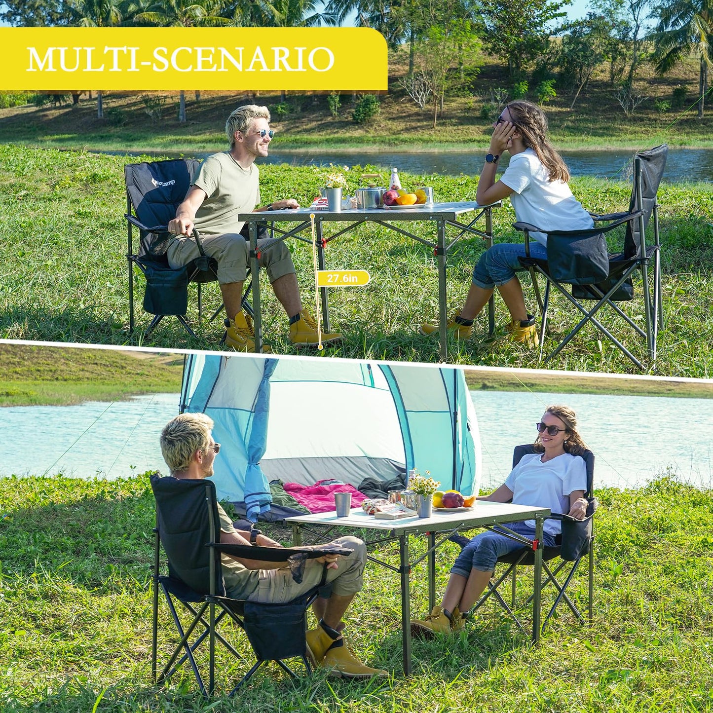KingCamp Lightweight Compact Stable Aluminum Alloy Folding Roll 4-6 Person for Picnic, Camping, Barbecue and Party,Portable Multi-Functional Table with Carry Bag, Black/Silver_40.1"x27.6",4-5person