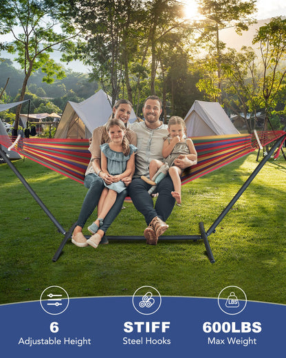 EveryFun Double Hammock with Heavy-Duty Steel Stand,Portable,Easy Assembly,600lbs Weight Capacity,Suit for Indoor,Yard,Camping,or Outdoor-Wide Red