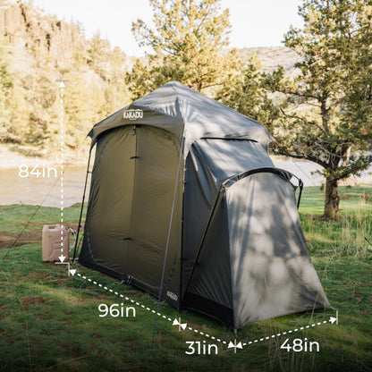 Kakadu Outback Shower Tent Deluxe, Triple Room Portable Privacy Shelter, Outdoor Camping Toilet Tent, Changing Room, Sturdy, Easy Setup - with LED Light, Carry Bag, Towel Rod