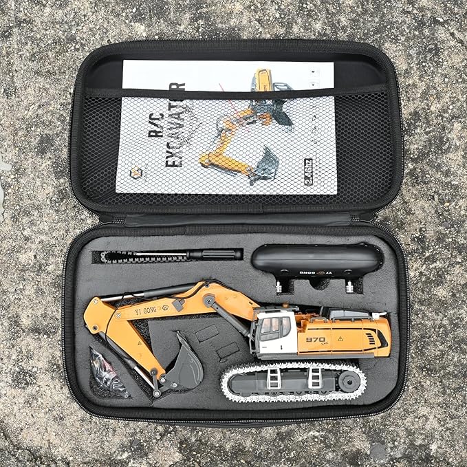 Pro-Grade Remote Control Excavator for Adult Metal Micro-Scale RC Construction Model with Leadscrew Digging System Dual Battery Includes Portable Carry Case