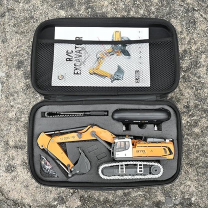 Pro-Grade Remote Control Excavator for Adult Metal Micro-Scale RC Construction Model with Leadscrew Digging System Dual Battery Includes Portable Carry Case