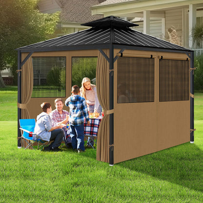 Gazebo Privacy Curtain 10'x10', Replacement Curtains with Mosquito Net Windows, 4-Panels Side Wall, Zippers, Waterproof Outdoor Curtains for Patio, Canopy, Garden and Backyard, Khaki (Curtain Only)
