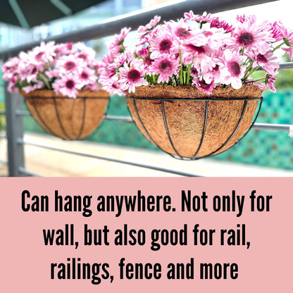 LaLaGreen Wall Planter Outdoor, 4 Pack, 14 Inch Large Wall Hanging Flower Basket with Coco Liner, Vertical Living Wall Mounted Wire Pot Outside Fence Railing Plant Pots Holder Deck Porch Balcony Patio