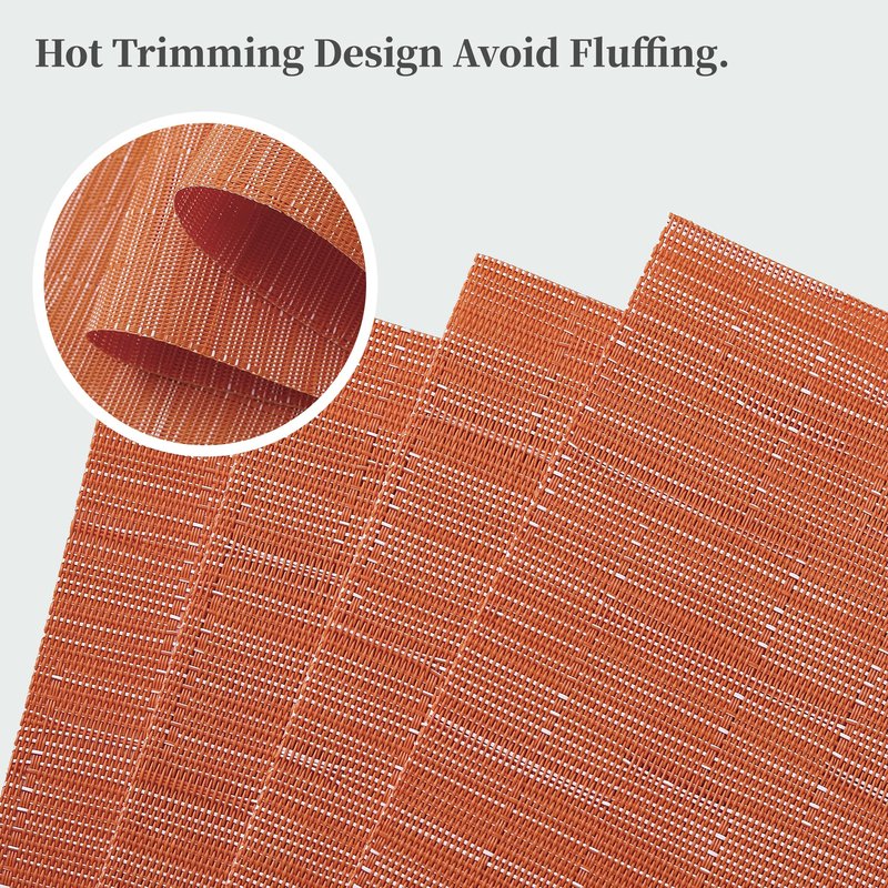 Leetaltree Orange Placemats Set of 6 - Heat Resistant Non-Slip Place mats for Dining Table, Washable Durable PVC Vinyl Woven Table Mats（Orange, 6）