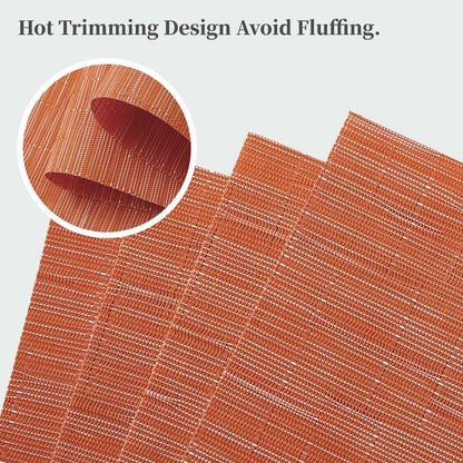 Leetaltree Orange Placemats Set of 12 - Heat Resistant Non-Slip Place mats for Dining Table, Washable Durable PVC Vinyl Woven Table Mats（Orange, 12）