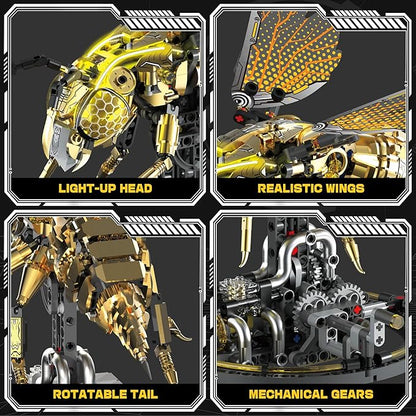 Mechanical Bee Building Set for Adults Technic Animal Building Block Insect Model with Lights &amp Moving Wings Golden Robot Bee Collectible Toy Kit Creative Display &amp Gift Idea 832Pcs