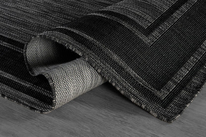 Beverly Rug Outdoor Rug 6x9 Modern Bordered Area Rugs for Indoor and Outdoor Patio Deck Porch Garden Waterproof Weather Sun Resistant Washable Outside Carpet (6 x 9 Black)