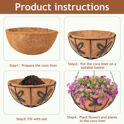ARVINKEY Hanging Baskets Planter for Plants, 2 Pack 14 Inch Round Metal Wire Hanging Flower Pots with Coco Coir Liner Chain, Plant Holder for Home Garden Balcony Decor