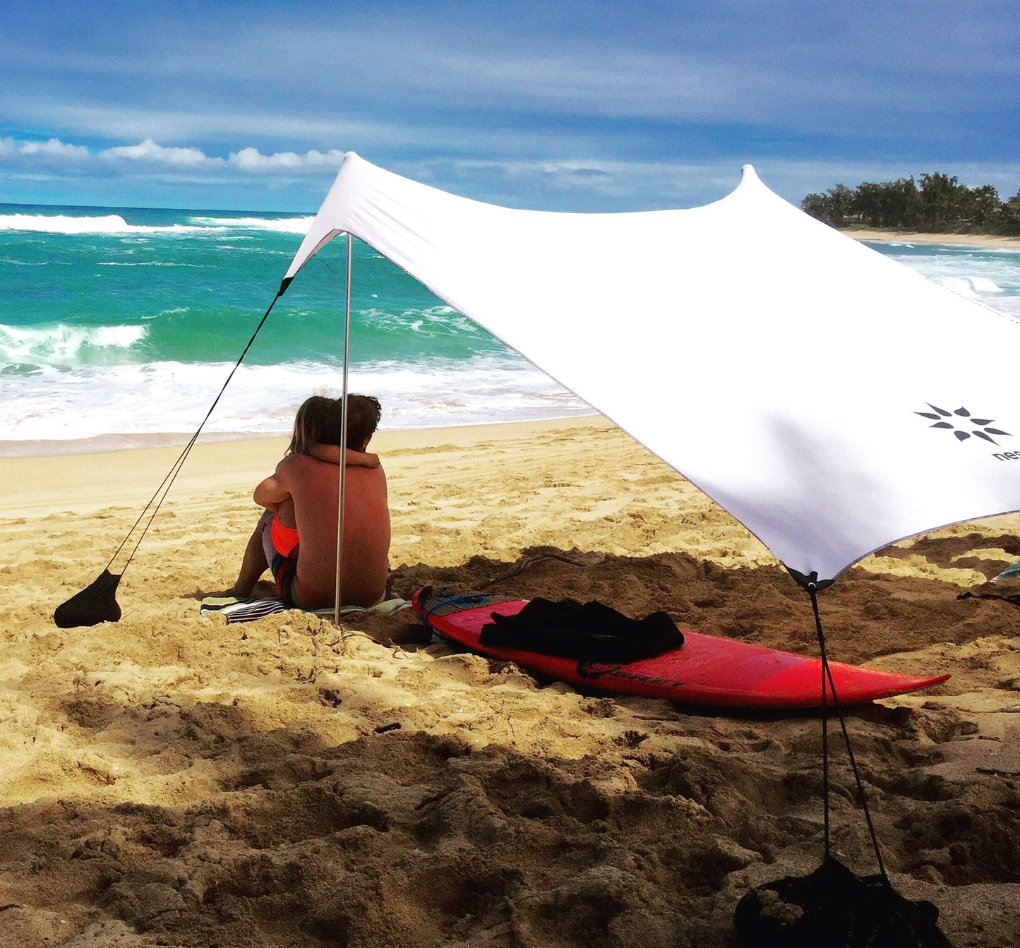 Neso Portable Beach Tent Sun Shelter with Sand Anchor - Lightweight Beach Shade Canopy - Easy Setup for Family Outings - Patented Reinforced Corners - UPF 50+ Sun Protection - 7 x 7ft - White