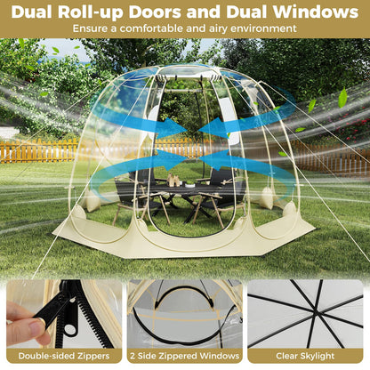 Tangkula Pop Up Bubble Tent, 9.5x9.5 Ft Oversize Outdoor Dome Tent for 4-6 People with 16 Stakes, 8 Wind Ropes, 8 Sandbags, Carrying Bag, Weatherproof Clear Tent for Winter Cold Protection, Camping