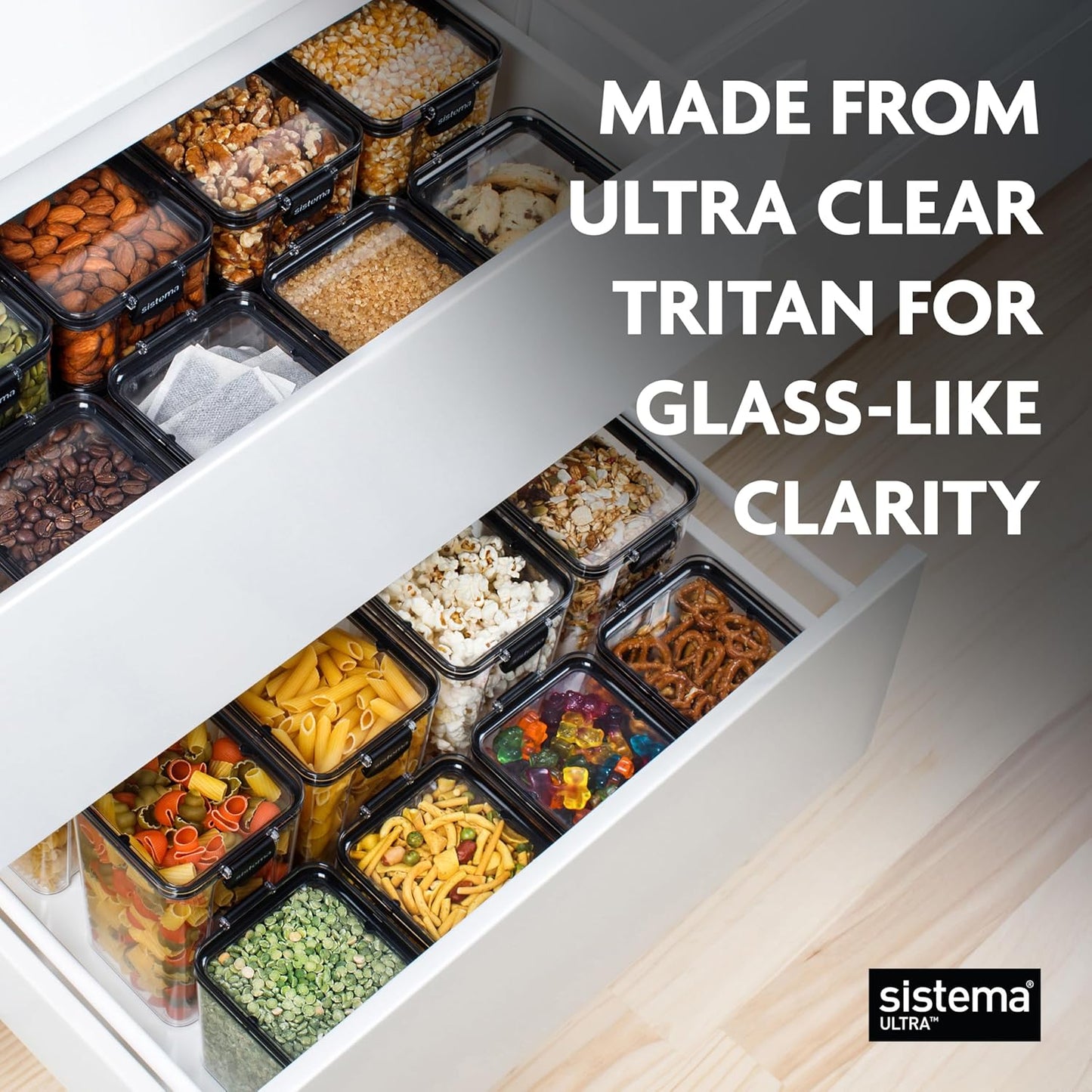 Sistema Tritan Ultra Airtight Storage Containers - 5-Pack Clear Stackable Food Storage, BPA-Free & Dishwasher Safe