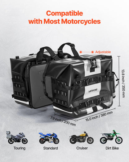 VEVOR Motorcycle Saddle Bags, 56L(28L*2) Waterproof Motorcycle Luggage Saddlebags Set of 2 with Detachable Shoulder Strap, Heavy-Duty Shoulder Bag Fit for Most Outdoor Adventure Sports Motorbike