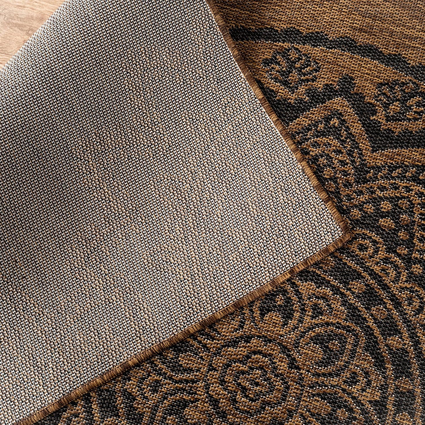CAMILSON Outdoor Rug 8x10 Modern Area Rugs for Indoor and Outdoor Patios and Porches - Waterproof Washable Non-Shedding Easy-to-Clean Outside Carpet (8 x 10 Medallion - Gold/Black)