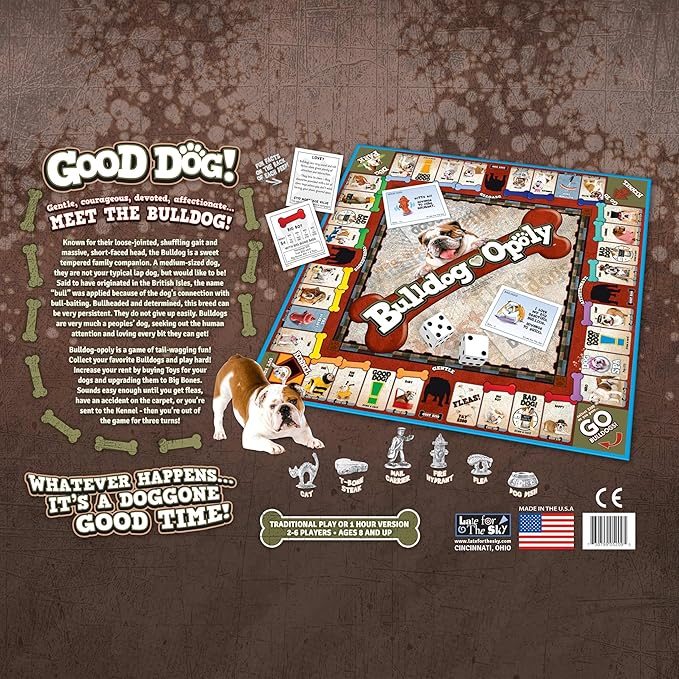 Late for The Sky Bulldog-Opoly Board Game – Bulldog Lovers Family Game Property Trading Dog Theme 2–6 Players Ages 8+ Great Gift for Dog Owners
