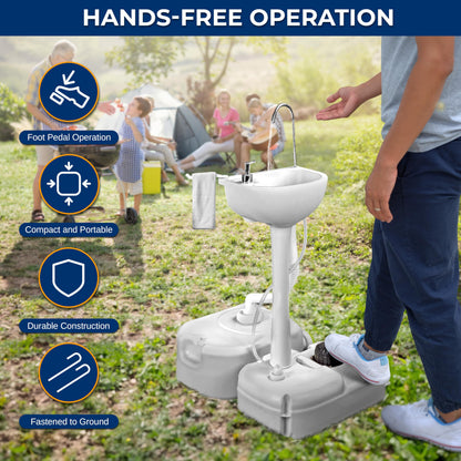 SereneLife Portable Camping Sink – Hand Washing Station with Foot Pump, 17L Fresh Water Tank, 24L Waste Tank, Soap Dispenser, Rolling Wheels & Quick Assembly for RV, Outdoor Events & Job Sites