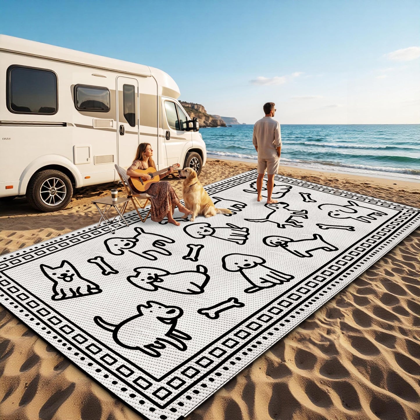 CircleRoad RV Outdoor Rug 9x18 Waterproof Patio Rug Mat with 4 Stakes UV Resistant Reverisble Plastic Straw Outdoor Rug with Carry Bag for RV Camping Picnic Beach Backyard