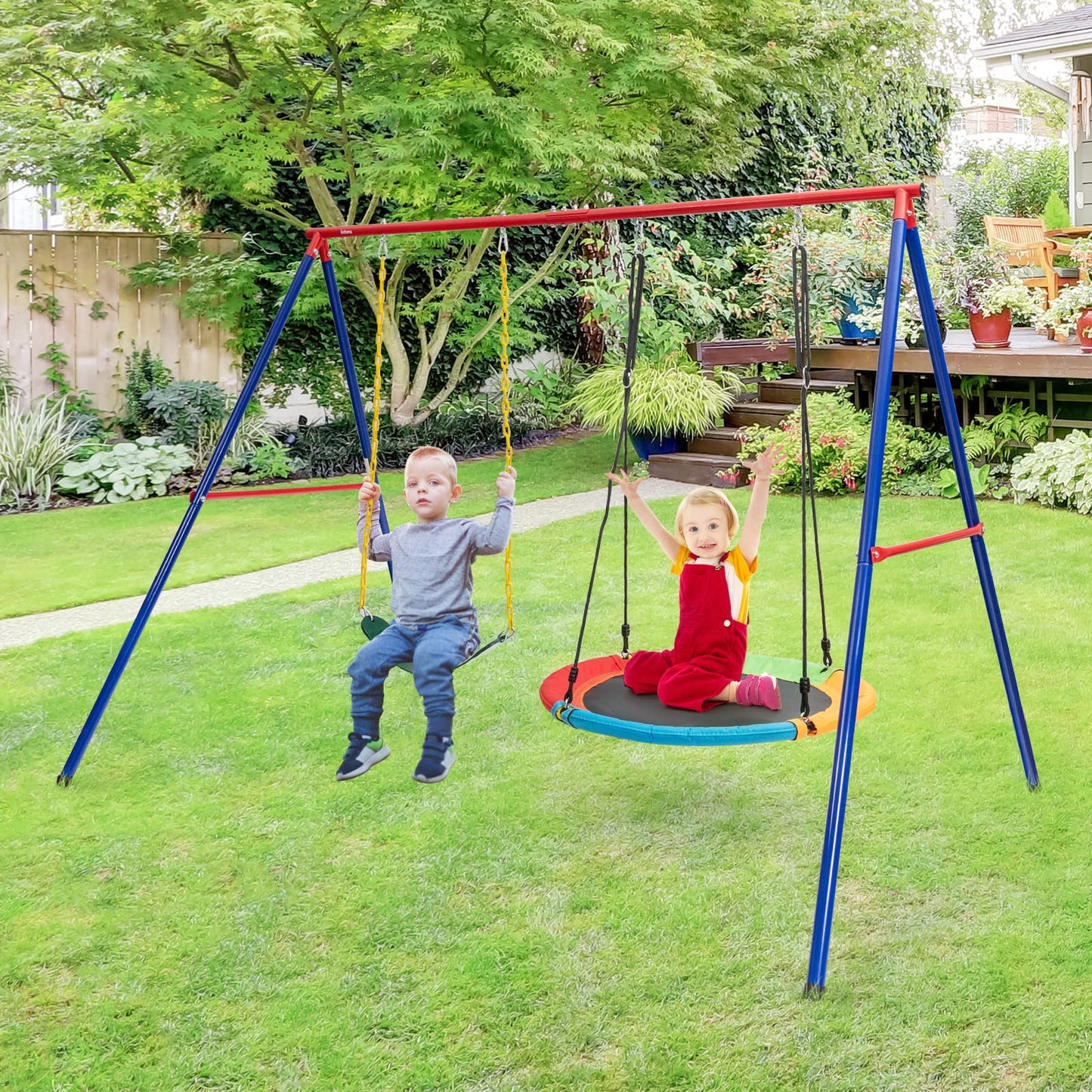 INFANS Swing Stand, 550 lbs Heavy Duty Metal Swing Frame, Extra Large A-Frame Swing Stand for Kids and Adult Indoor Outdoor Activity Backyard Playground