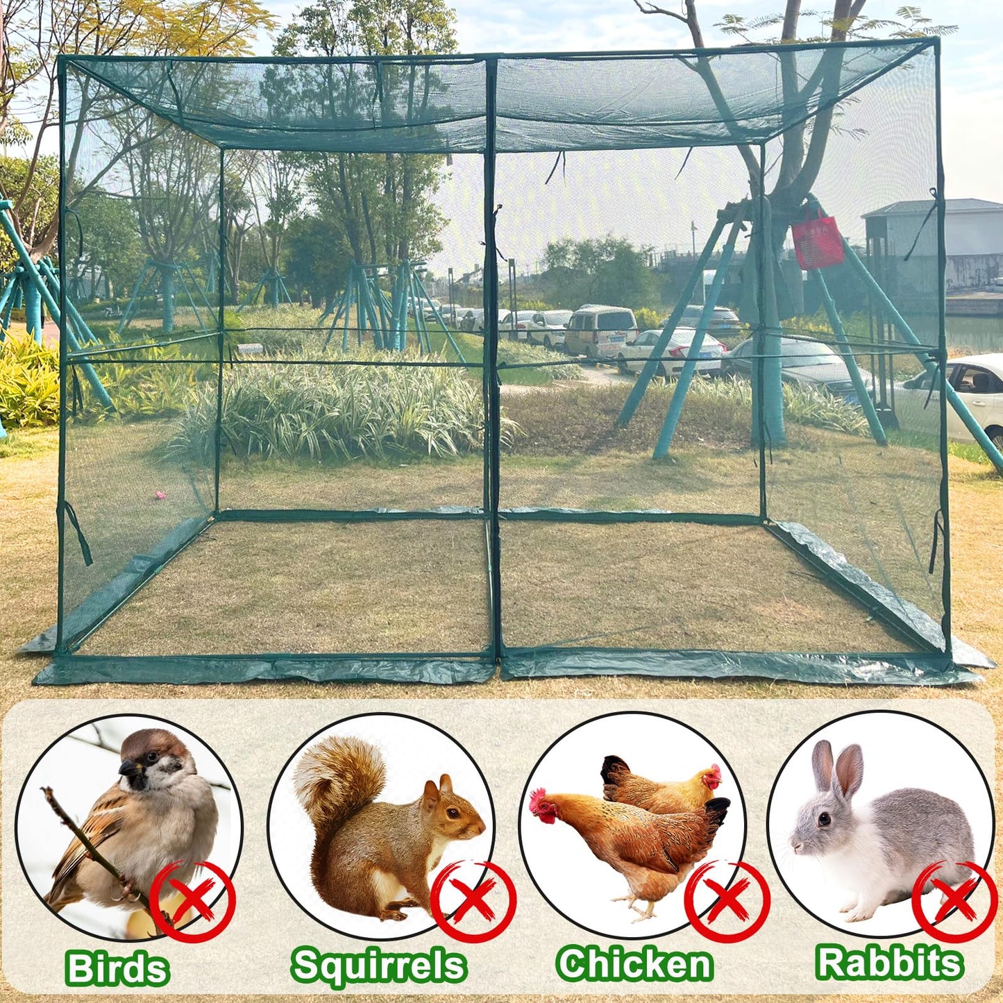 timiland Crop Cage Large Size Plant Protection Tent 6.5'x10' with 2 Zippered Doors, Steel Frame,Easy to Install ,for Garden, Vegetables Flowers Fruits Herbs(Light Green)