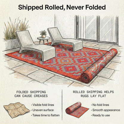 Fab Habitat Outdoor Rug - Waterproof, Fade Resistant, Crease-Free - Premium Recycled Plastic - Vintage Boho Kilim - Large Patio, Deck, Sunroom, Camping, RV - Lhasa - Orange & Violet - 6 x 9 ft