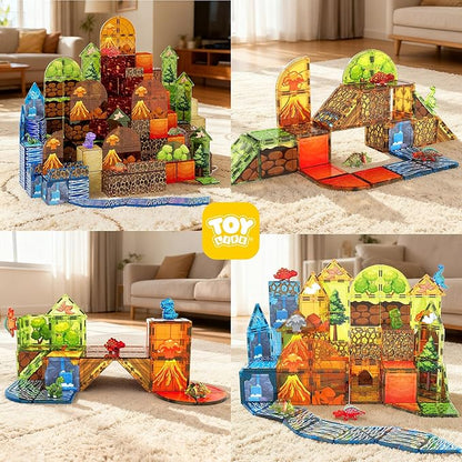 TOY Life 79PCS Magnetic Tiles Dinosaur Toys Set Magnet Building Blocks Lava Dino World for Kids Ages 3-5 Jungle Animals Construction Toys for Toddlers 4-8 STEM Educational Gift for Boys &amp Girls