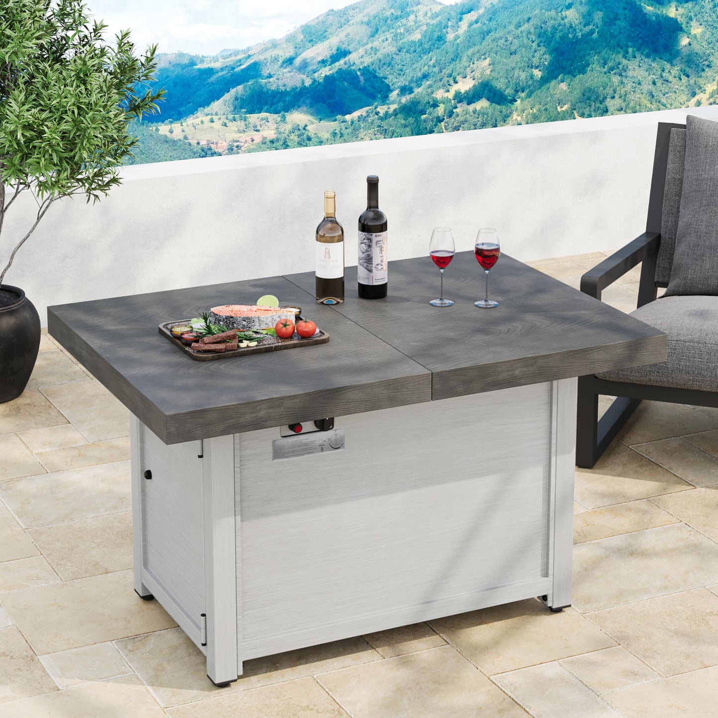 Christopher Knight Home Akali Extendable Outdoor Fire Pit Table with Lava Rocks and Protect Cover, Aluminium Alloy Tabletop Fire Pit with Steel Frame, Patio Fireplace Table, 50000 BTU, Dark Grey