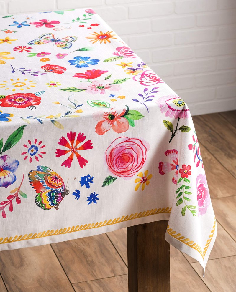 Maison d' Hermine Table Cloth Rectangle Table 100% Cotton 60 x 90 Inches Tablecloth Reusable Decorative for Dining Kitchen Farmhouse Home Gifts for Mothers Day Spring Summer - Happy Florals - Sweety