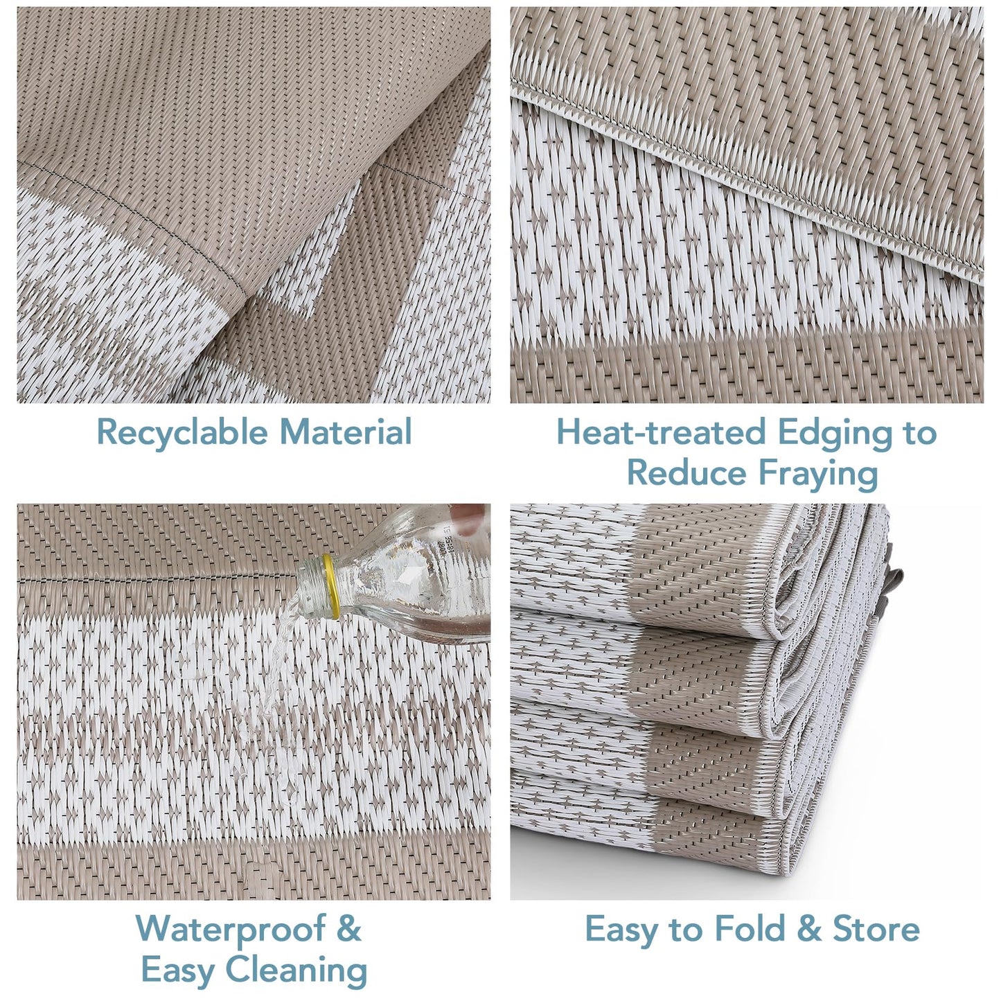 GarveeHome Outdoor Patio Rug 10x20 Plastic Straw Rug Waterproof Large Outdoor Rugs Reversible Portable Camping Rugs Lightweight Floor Mat for RV Porch Balcony Patios Picnic Outside Grey Beige Panel