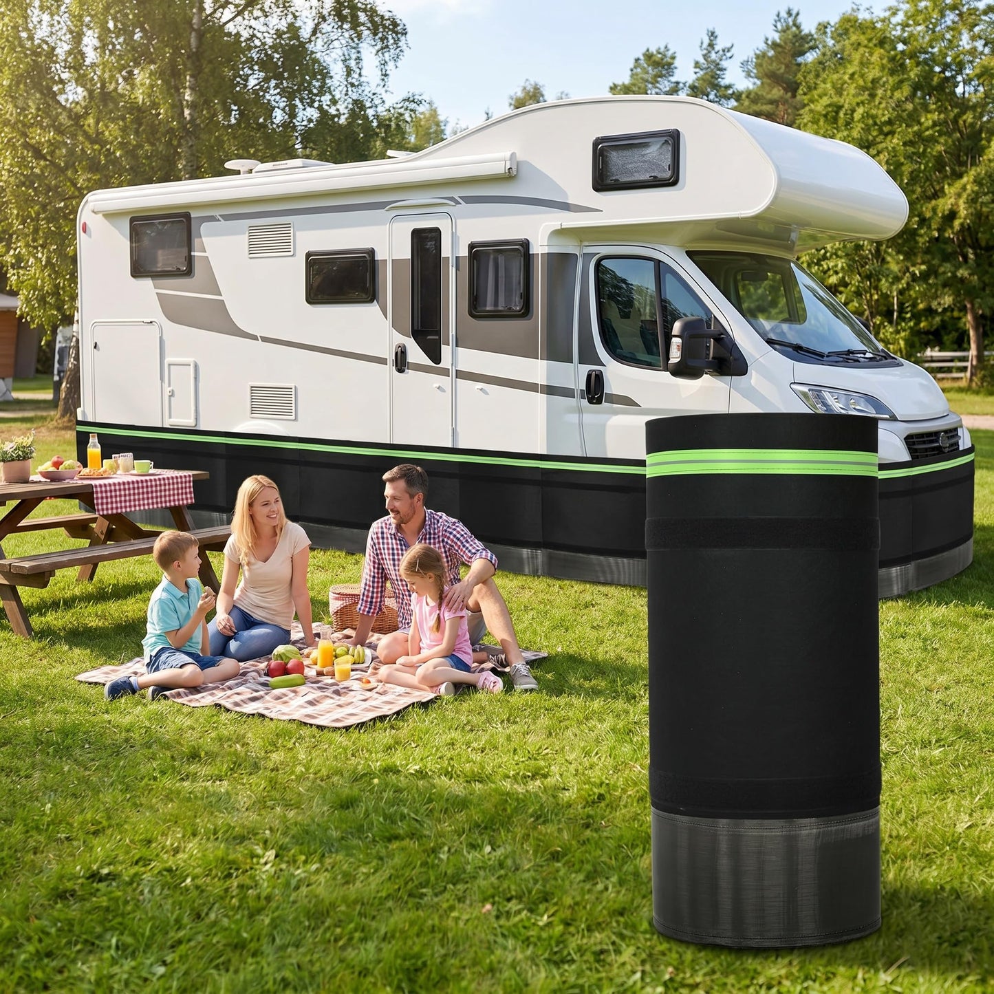 RV Skirting for Travel Trailers & 5th Wheels, 65.5FT Skirting for RV Campers Heavy Duty 2.6FT High Camper Insulated Skirt with Bottom Stainless Steel, All-Weather Windproof Waterproof UV-Resistant