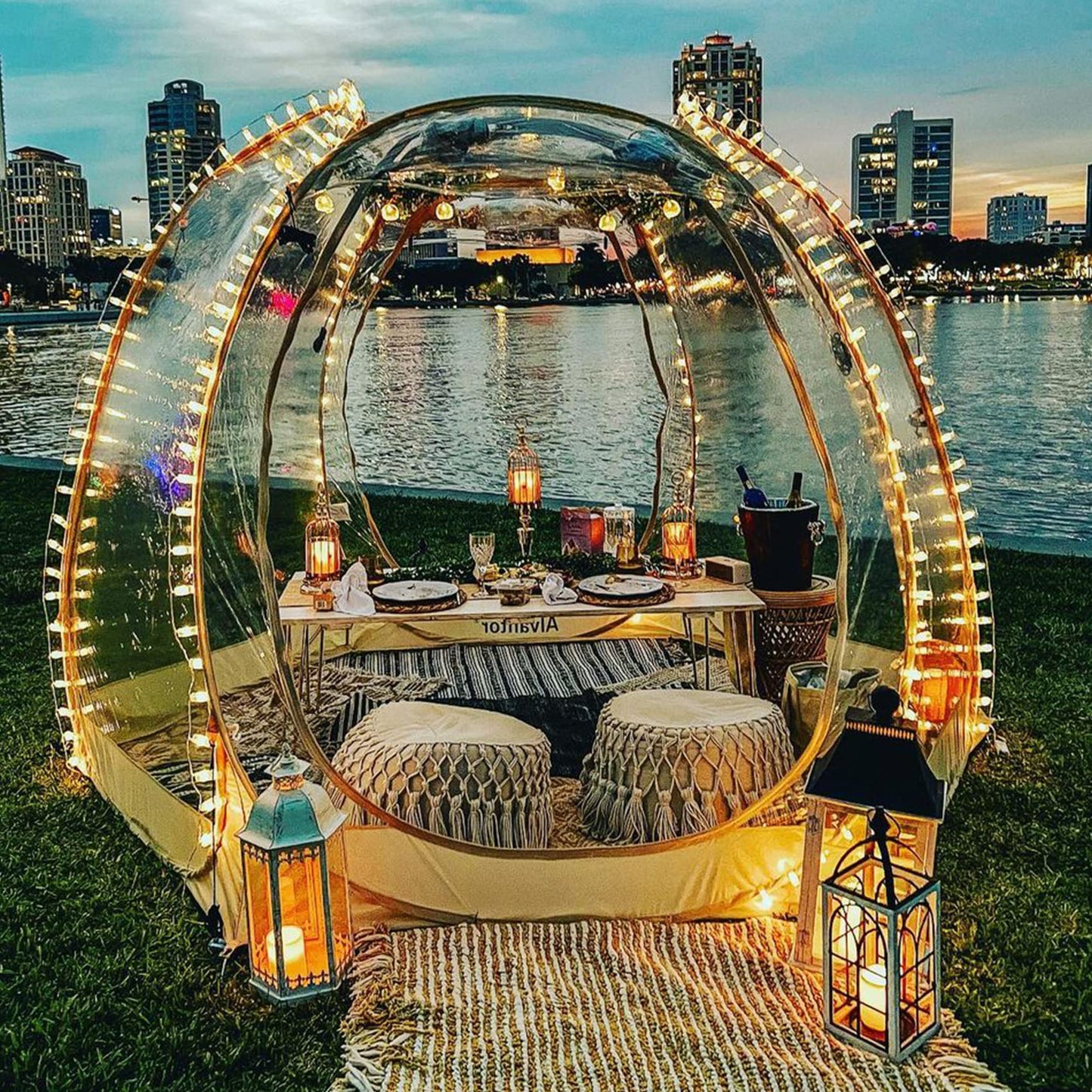 Alvantor Pop Up Bubble Tent - 10’ x 10’ Instant Igloo Tent - 4-6 Person Screen House for Patios - Large Oversize Weather Proof Pod - Cold Protection Camping Tent - Beige