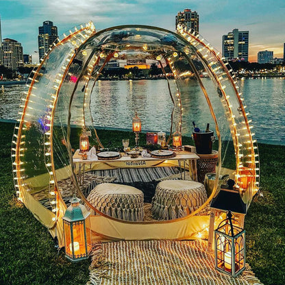 Alvantor Pop Up Bubble Tent - 10’ x 10’ Instant Igloo Tent - 4-6 Person Screen House for Patios - Large Oversize Weather Proof Pod - Cold Protection Camping Tent - Beige