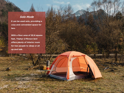 Montiro Triphyr Backpacking Tent with F-Nexus Extension 2-Person Combo, Attachable Shelter, Lightweight 2 Person Tent with Footprint & Vestibule for Backpacking Camping Hiking & Biking (Orange)
