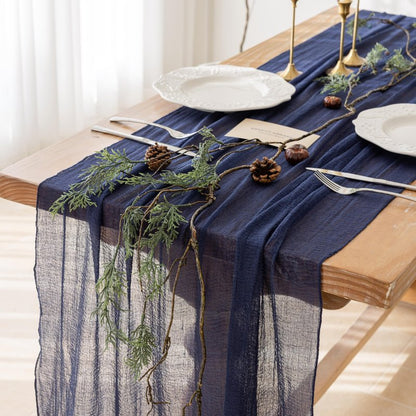 Keketoarrange 10pcs Navy Blue Gauze Rustic Cheesecloth Table Runner 120 Inch 10 FT for Wedding Baby Shower Bridal Shower Birthday Engagement Garden Outdoor Party Long Sheer Boho Decorations