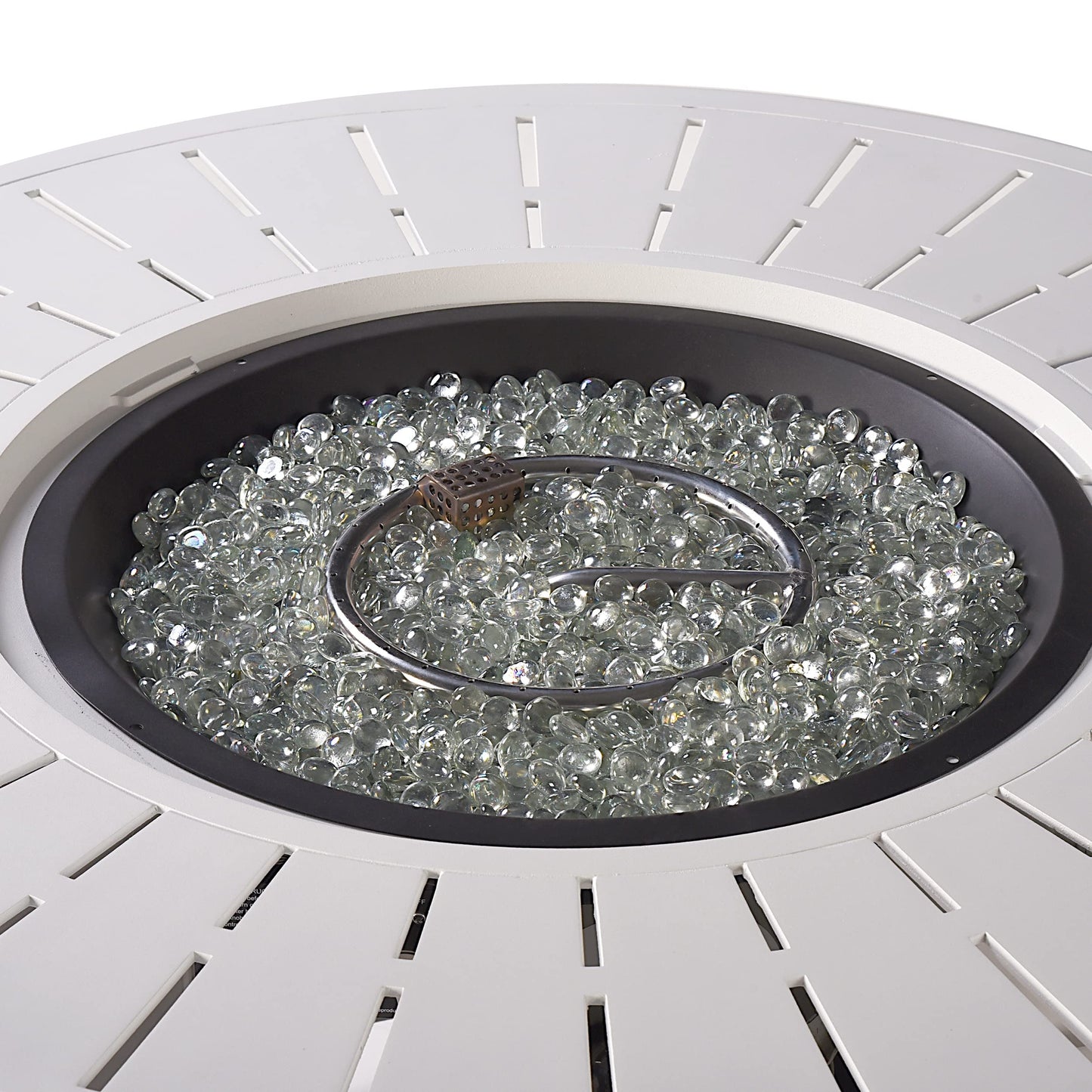 Oakland Living Round 44 in. x 44 in. Aluminum Propane Fire Pit Table with Glass Beads, Two Covers, Lid, 57,000 BTUs in White Finish
