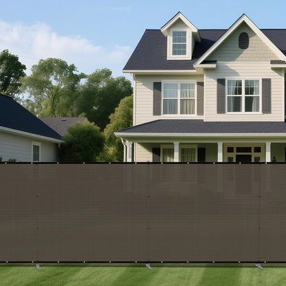 Windscreen4less Outdoor Privacy Fence Screen, 5'x24' Freestanding Privacy Fencing Set with Iron Poles and Ground Spikes, UV Resistant Mesh Cover Garden Pet Fencing for Backyard Patio Pool, Brown