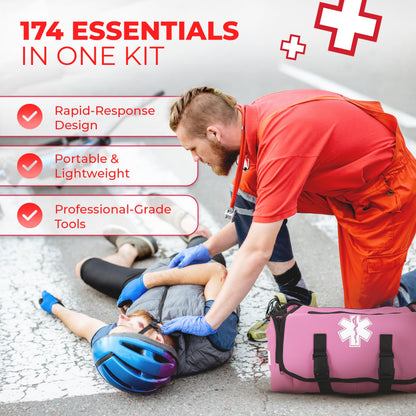 Fully Stocked EMT Trauma Bag – Tactical First Responder Medical Kit with Tourniquet, Vented Chest Seals, Hemostatic Gauze, Trauma Shears, Bandages & Bleeding Control Supplies – Pink