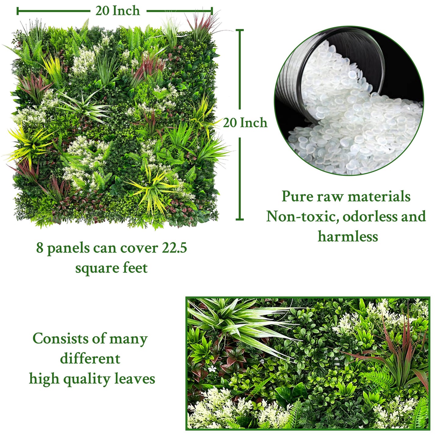 ODTORY Artificial Plant Wall Panels: 20"×20" 8P UV-Anti Faux Grass Wall Backdrop Boxwood Ivy Fence Privacy Screen Fake Greenery Leaf Hedge for Outdoor,Indoor,Garden,Backyard and Home Decor