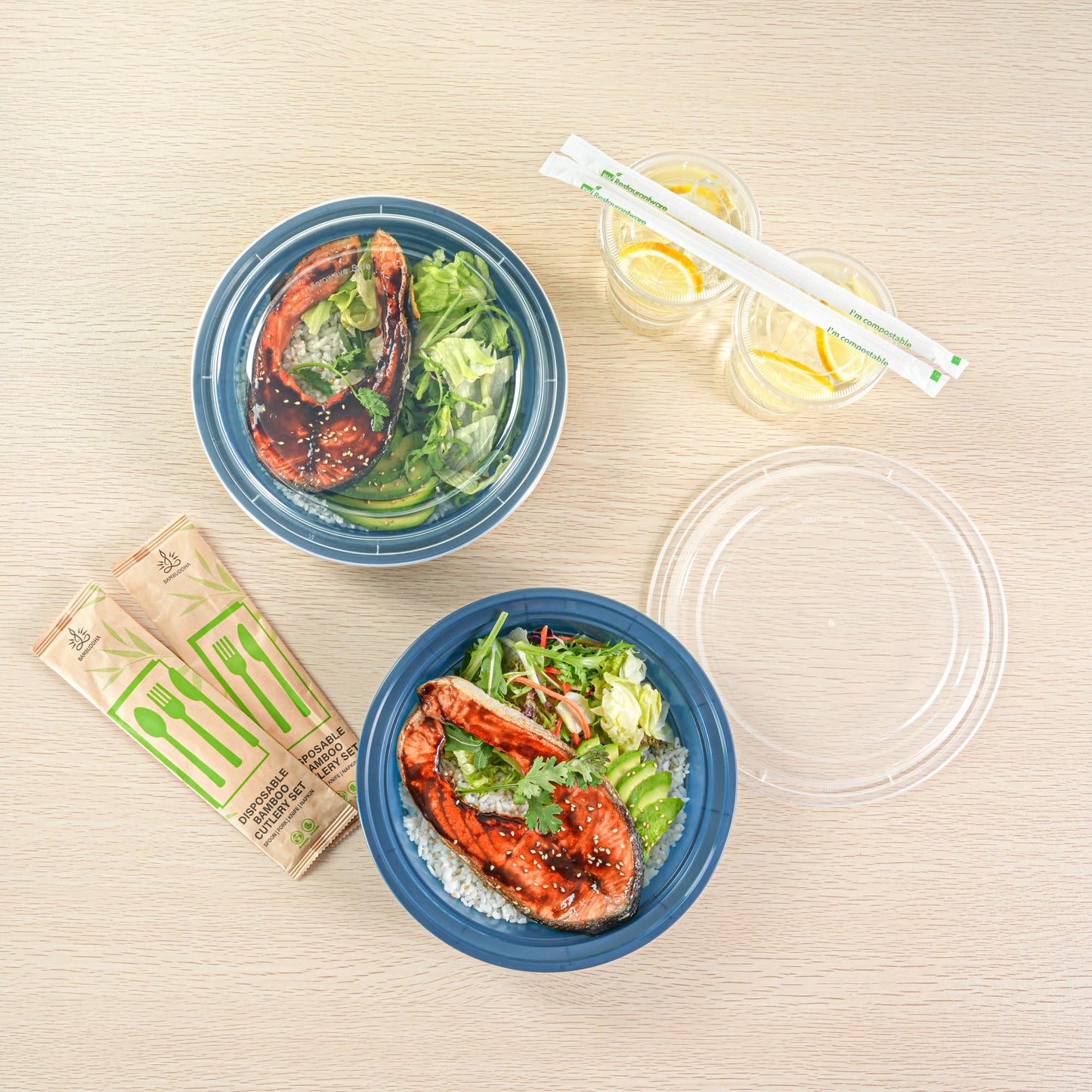 Restaurantware-Asporto 48 Ounce Round Take Out Containers, 100 Food Containers With Lids - Microwavable, Disposable, Midnight Blue Plastic To Go Boxes For Food, No BPA, For Take Out And Delivery