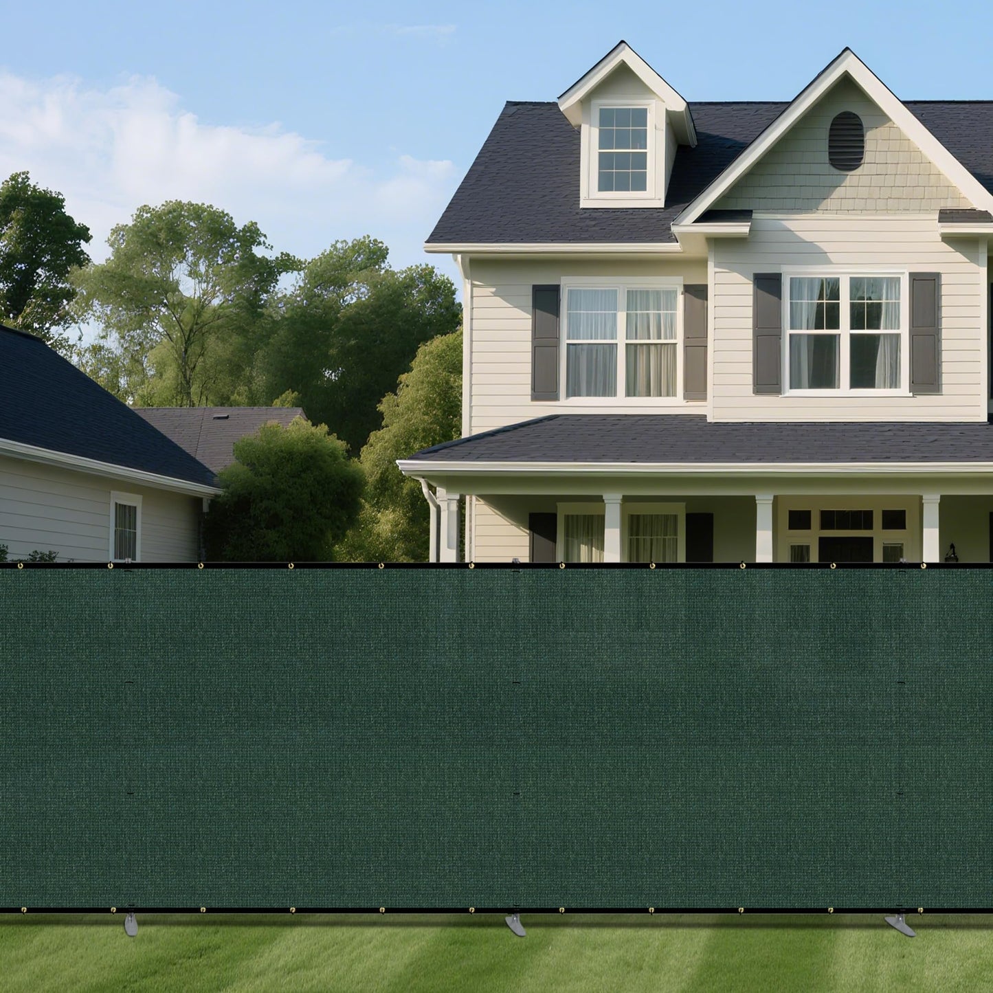 Windscreen4less Outdoor Privacy Fence Screen, 6'x12' Freestanding Privacy Fencing Set with Iron Poles and Ground Spikes, UV Resistant Mesh Cover Garden Pet Fencing for Backyard Patio Pool, Green