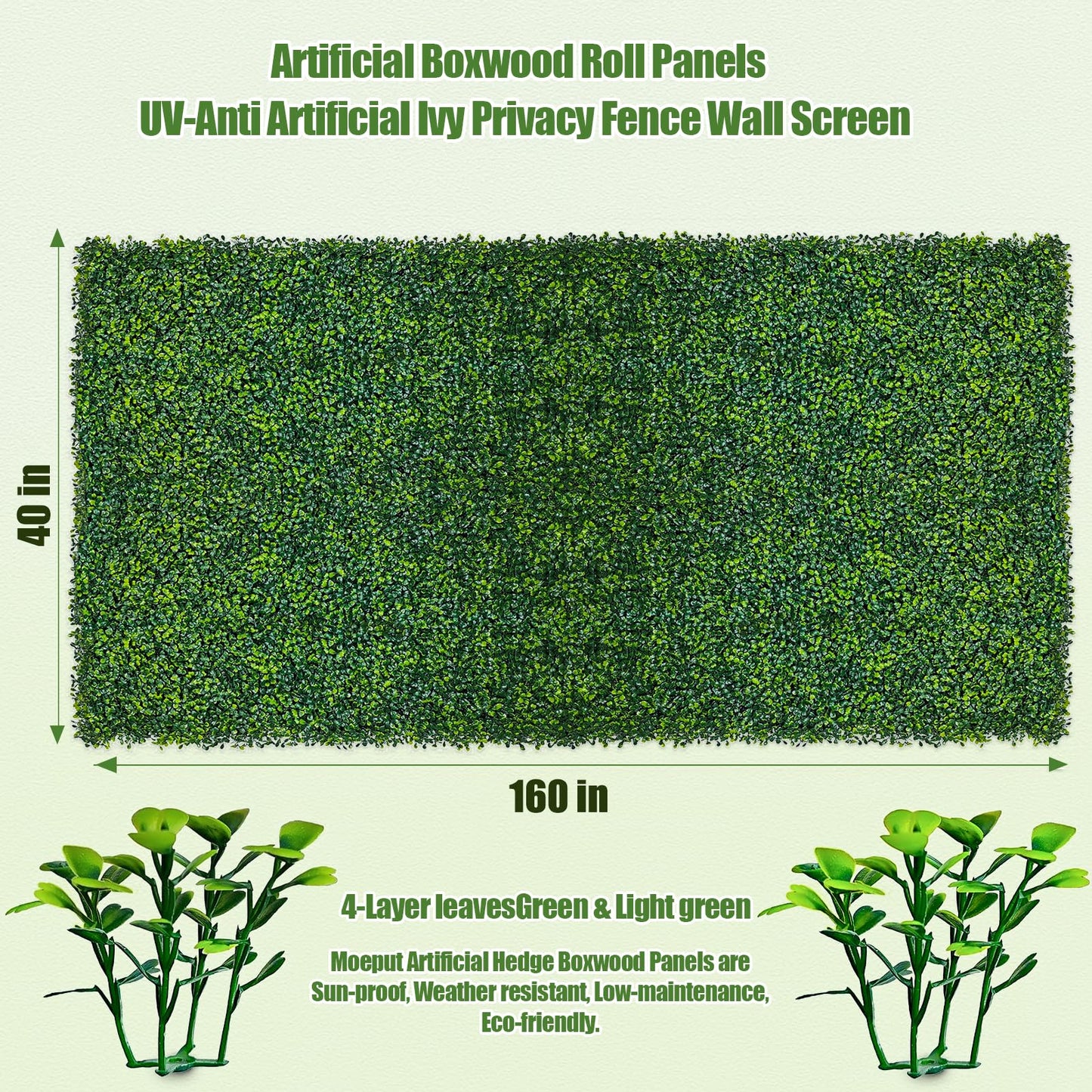 Moeput Artificial Ivy Privacy Fence Screen, 40X160 in(43 sqft) UV-Anti Faux Boxwood Roll Panels Greenery Backdrop Vine Leaf Fence Panels Ivy Fence Covering Privacy