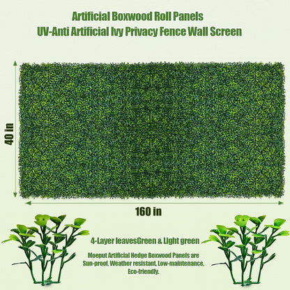Moeput Artificial Ivy Privacy Fence Screen, 40X160 in(43 sqft) UV-Anti Faux Boxwood Roll Panels Greenery Backdrop Vine Leaf Fence Panels Ivy Fence Covering Privacy