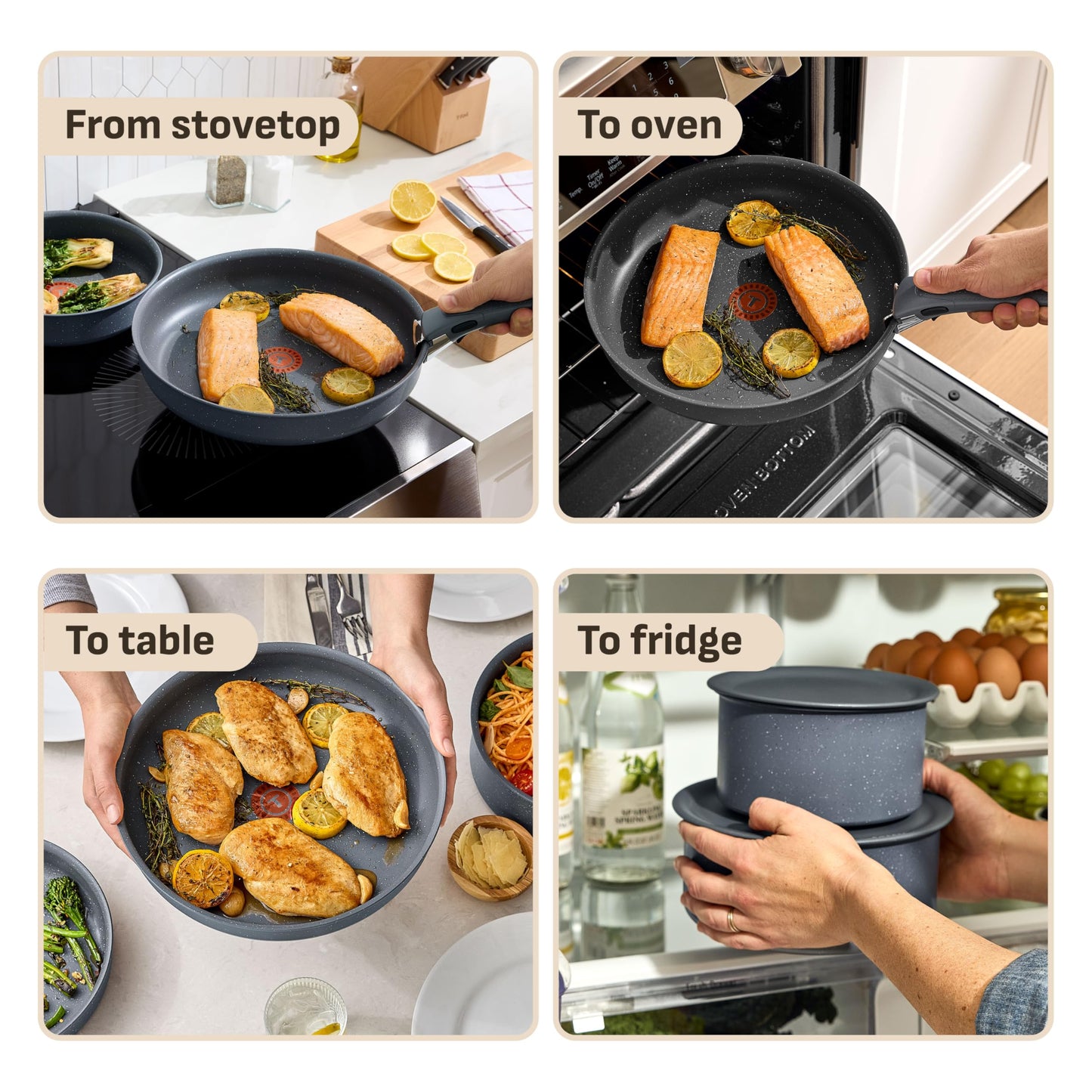 T-fal Ingenio Essentials Cookware Set with Detachable/Removable Handle 11 Piece, Granite Titanium Non Stick, Induction, Oven Broiler Safe 500F, Stackable, Pots and Pans Set, RV Camping, Fry Pans Gray