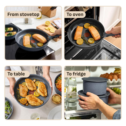 T-fal Ingenio Essentials Cookware Set with Detachable/Removable Handle 11 Piece, Granite Titanium Non Stick, Induction, Oven Broiler Safe 500F, Stackable, Pots and Pans Set, RV Camping, Fry Pans Gray