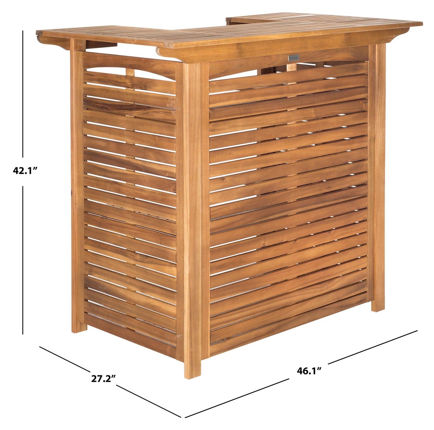 SAFAVIEH Outdoor - Monterey Natural Brown Acacia Wood Bar Table, Slatted Outdoor Bar Table with Storage Shelves, Patio Entertaining Station (PAT7011A)
