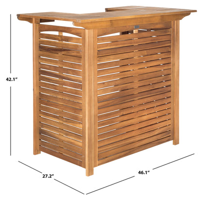 SAFAVIEH Outdoor - Monterey Natural Brown Acacia Wood Bar Table, Slatted Outdoor Bar Table with Storage Shelves, Patio Entertaining Station (PAT7011A)