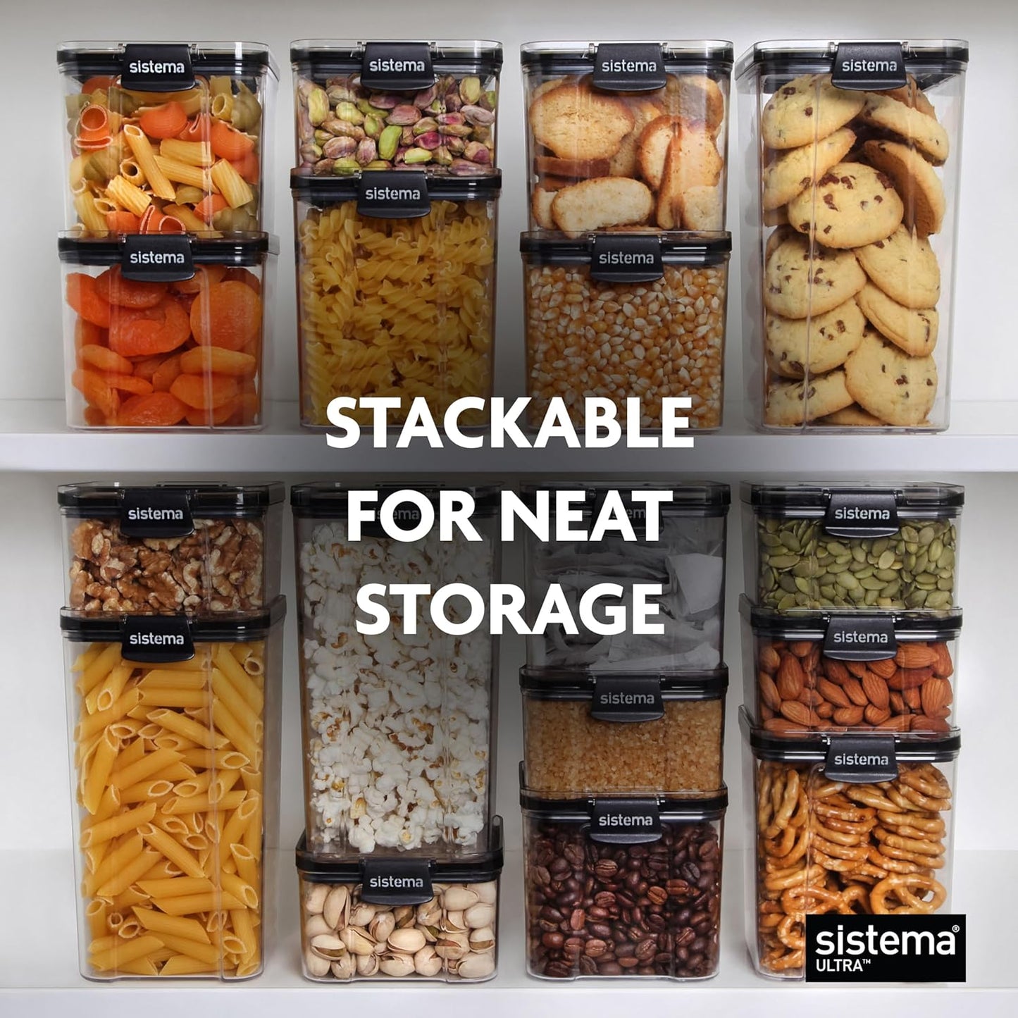 Sistema Tritan Ultra Airtight Storage Containers - 5-Pack Clear Stackable Food Storage, BPA-Free & Dishwasher Safe